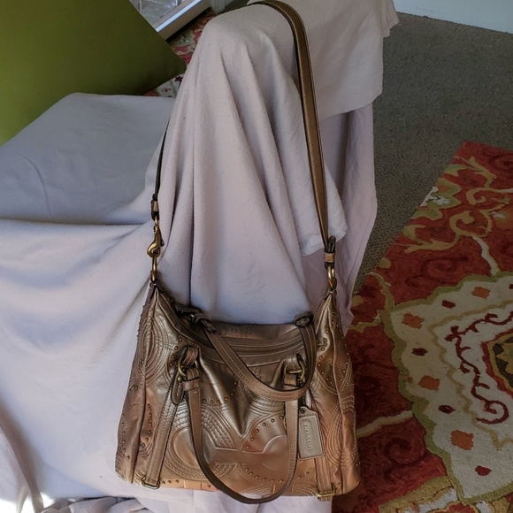 Coach Gold Studded Leather Satchel - Picture 2 of 9